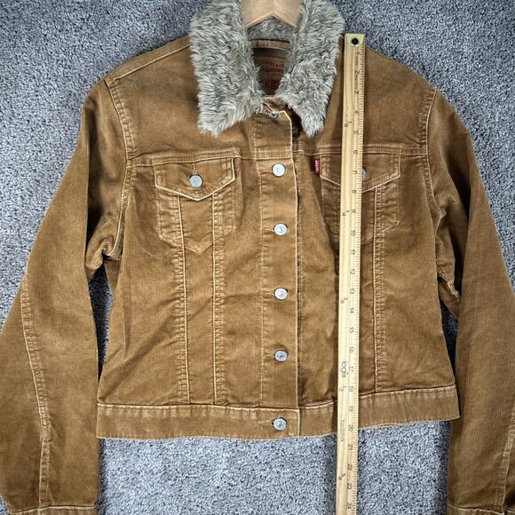 Vtg Levis Jacket Misses M Golden Brown Corduroy Type 3 Trucker Faux Fur Collar - Picture 7 of 11